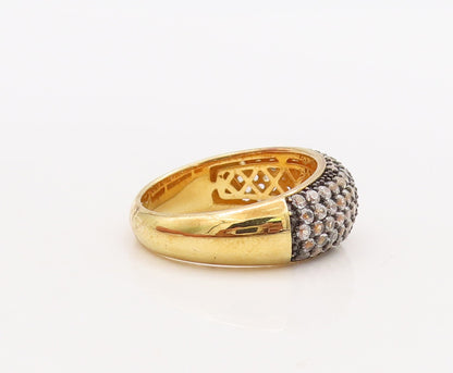 925 Sterling Silver Vintage Ring Gold Plated Solid Topaz Inlay  Sz 7  RG29877