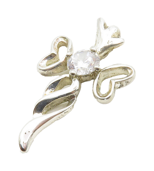 925 Sterling Silver  Shiny Cubic Zirconia Love Heart Angel Pendant  PT10435