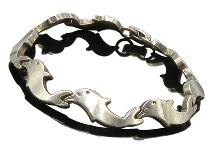 925 Sterling Silver  Vintage Shiny Dolphin Hinge Link Chain Bracelet  BT5020