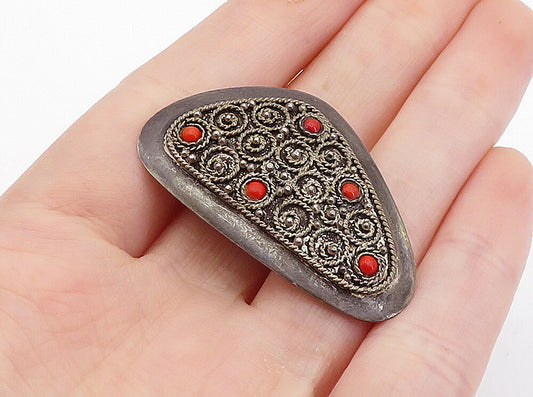 ISRAEL 925 Sterling Silver  Vintage Handmade Coral Twist Brooch Pin  BP1356