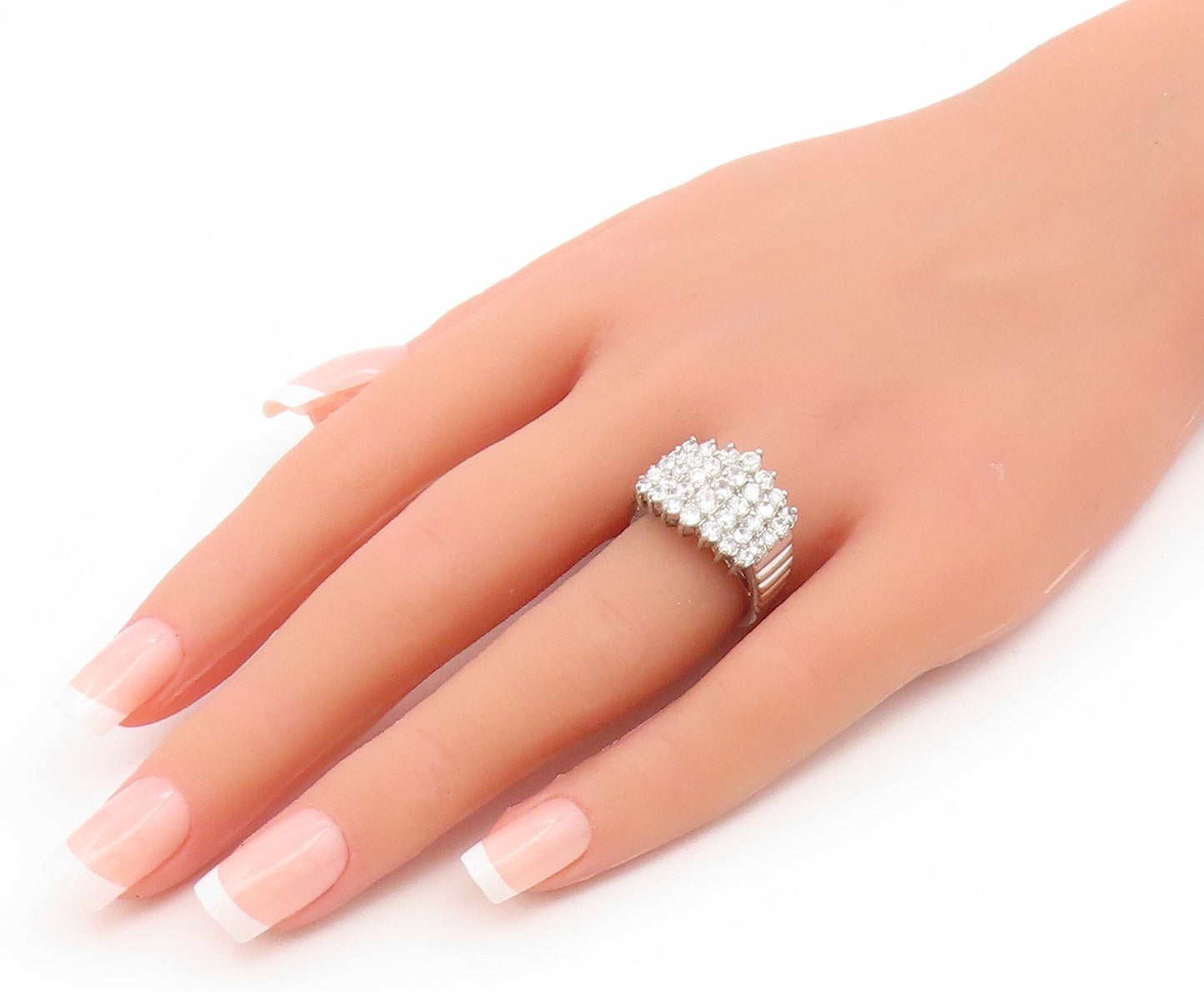 925 Sterling Silver Vintage Ring Sparking CZ Elegant Cluster Band  Sz 6  RG35177