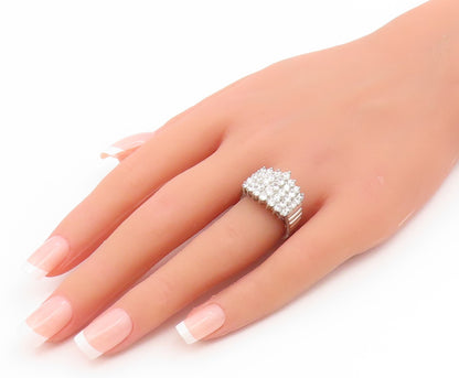 925 Sterling Silver Vintage Ring Sparking CZ Elegant Cluster Band  Sz 6  RG35177