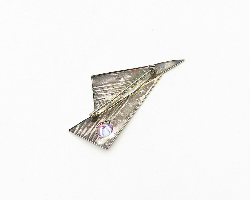 925 Silver & 14K GOLD  Vintage Purple Cubic Zirconia Pointed Brooch Pin BP7053