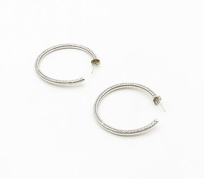 925 Sterling Silver  Shiny Genuine Diamonds Round JHoop Earrings  EG8342