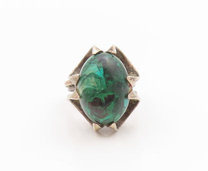 925 Sterling Silver Vintage Ring Cabochon Malachite Floral Band  Sz 7.5  RG34532