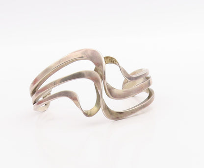 925 Sterling Silver Vintage Bracelet Modernist Freeform Wave Design Cuff BT11400