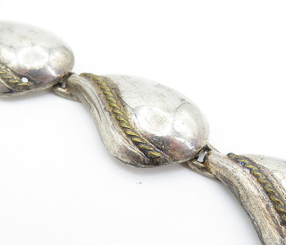 MEXICO 925 Sterling Silver  Vintage Floral Leaf Twist Chain Bracelet  BT2937