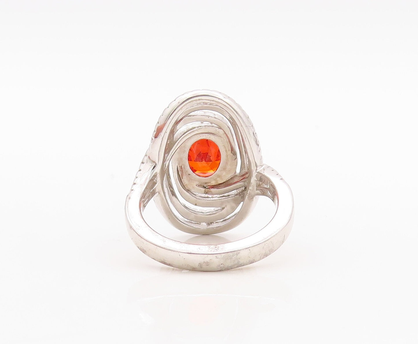 925 Sterling Silver Vintage Ring Designer Cutout Orange & White CZ Sz 7  RG30030
