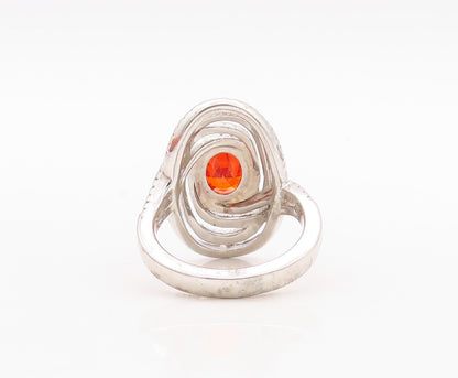 925 Sterling Silver Vintage Ring Designer Cutout Orange & White CZ Sz 7  RG30030