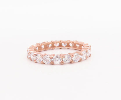 925 Sterling Silver Vintage Ring Pink Enameled 360 CZ Inlay  Sz 7.5  RG29184