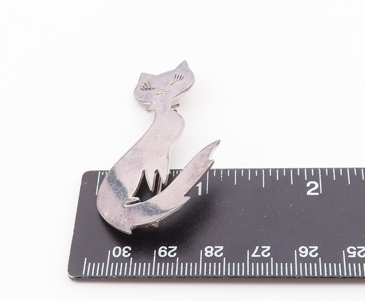 MEXICO 925 Sterling Silver  Vintage Shiny Sitting Cat Brooch Pin  BP5677