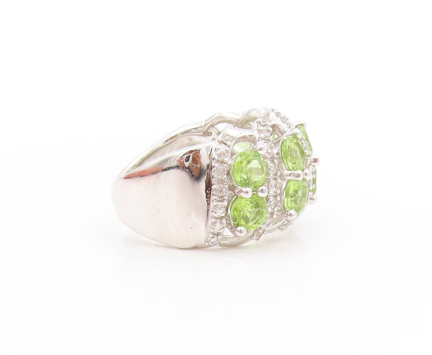 925 Sterling Silver Vintage Ring Round Peridot & CZ Crossover Band Sz 6 RG33734