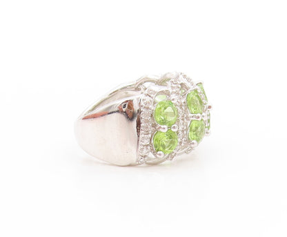 925 Sterling Silver Vintage Ring Round Peridot & CZ Crossover Band Sz 6 RG33734