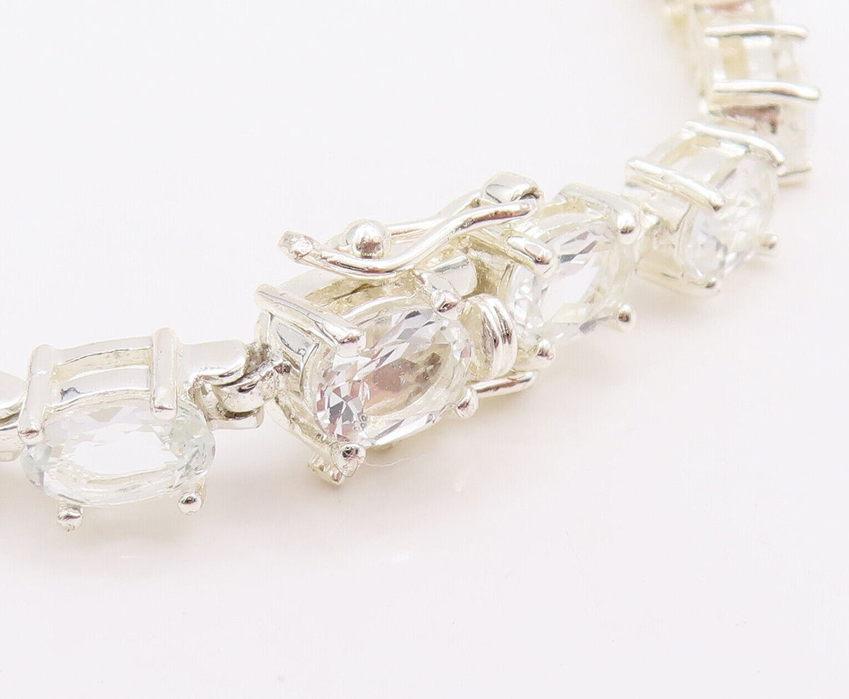 925 Sterling Silver Vintage Bracelet Minimalist Oval Cut Topaz Band  BT10611