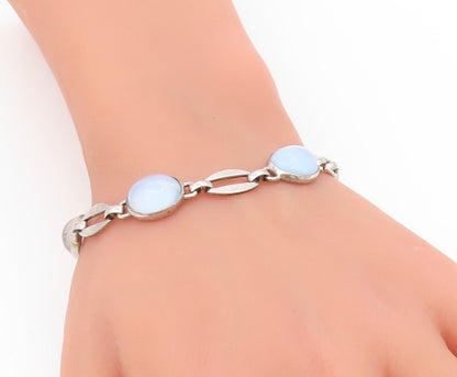 925 Sterling Silver Vintage Bracelet Cabochon Cat Eye Elegant Link  BT11753