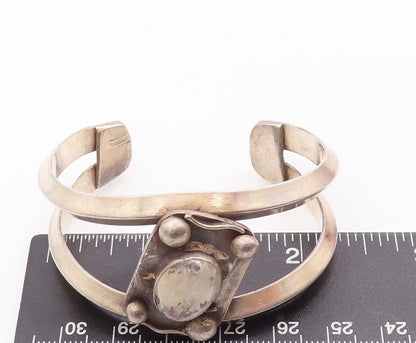 925 Sterling Silver Vintage Bracelet Antique Milky Cabochon Cutout Cuff  BT10524