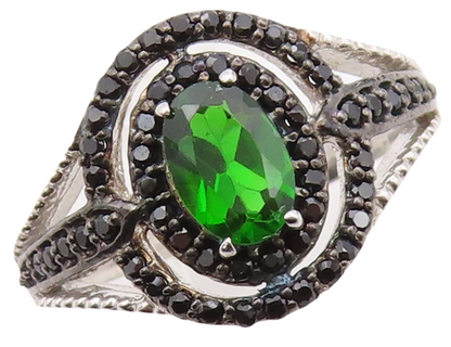 925 Sterling Silver Vintage Ring Oval Cut Green CZ Halo Spinel  Sz 7  RG30855