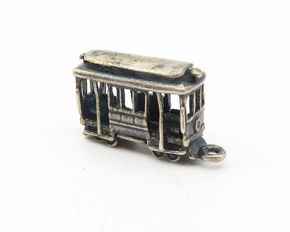 925 Sterling Silver  Vintage Petite Dark Tone Trolley Car Drop Pendant  PT9246