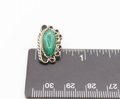 925 Silver Vintage Southwestern Carved Design Oval Malachite Earrings EG12578