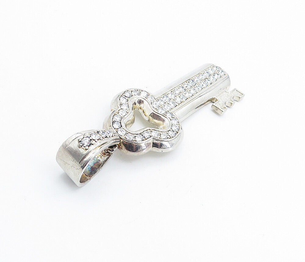 925 Sterling Silver  Vintage Cubic Zirconia Large Key Motif Pendant  PT5647