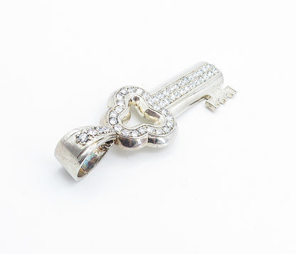 925 Sterling Silver  Vintage Cubic Zirconia Large Key Motif Pendant  PT5647
