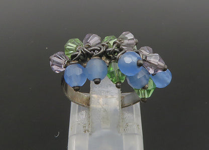 925 Sterling Silver  Vintage Beaded Cluster Dark Tone Band Ring Sz 6  RG22948