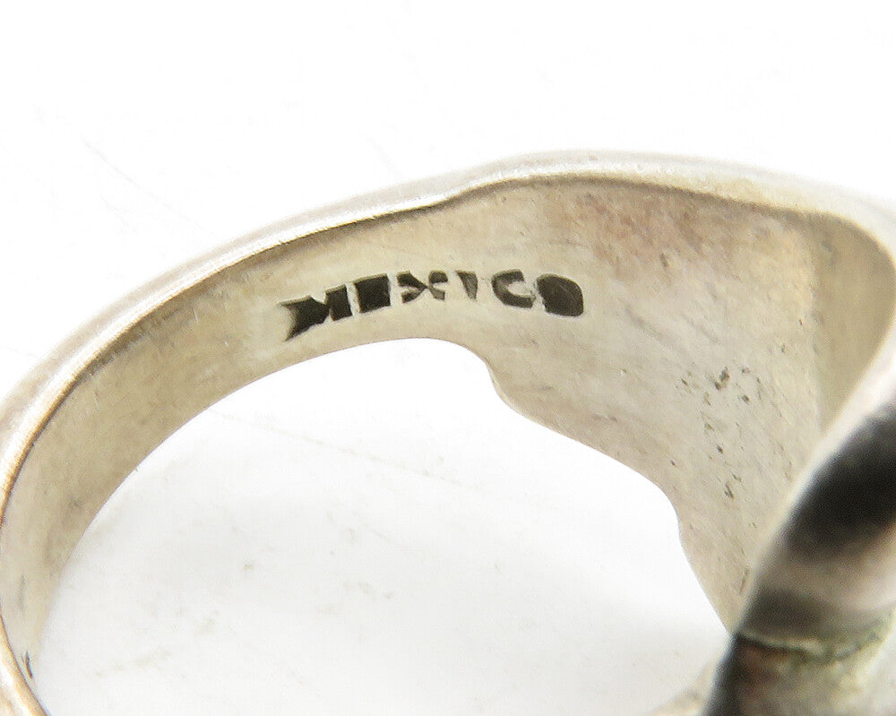 MEXICO 925 Sterling Silver  Vintage Shiny Dark Tone Bypass Ring Sz 6.5 RG13306