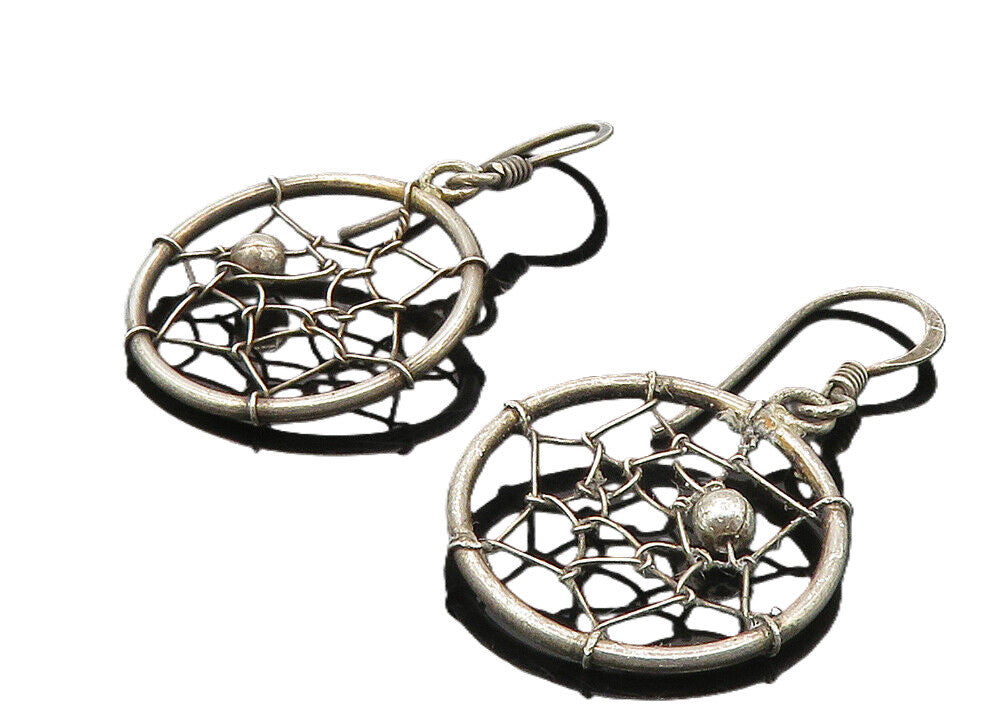 925 Sterling Silver  Vintage Wire Wrapped Design Round Drop Earrings   EG5216