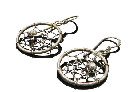 925 Sterling Silver  Vintage Wire Wrapped Design Round Drop Earrings   EG5216