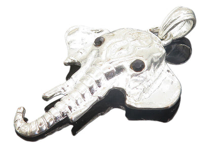 925 Sterling Silver  Vintage Black Hematite Elephant's Head Pendant  PT6208