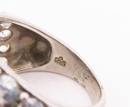 925 Sterling Silver Vintage Ring Cabochon Onyx Inlay Topaz  Sz 7  RG28873