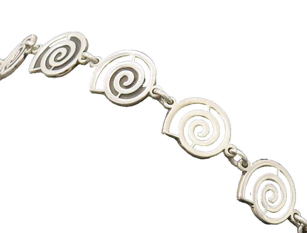 925 Sterling Silver Vintage Bracelet MEXICO Solid Carved Spiral Linked  BT10228