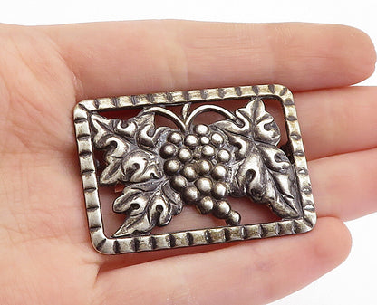 925 Sterling Silver  Vintage Antique Grape Bunch Square Brooch Pin  BP2693