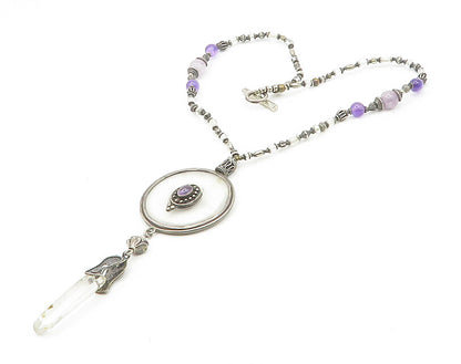 DESIGNER 925 Silver  Vintage Amethyst & Topaz Beaded Chain Necklace  NE2864