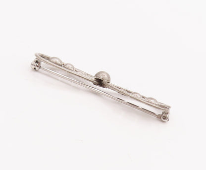 925 Sterling Silver Vintage Brooch Pin Double Ribbon Cutout Beaded Bow  BP11114