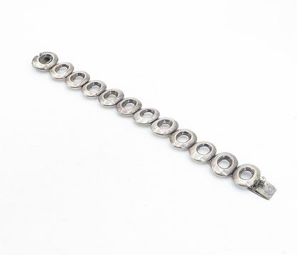 MEXICO 925 Sterling Silver  Vintage Dark Tone Open Oval Chain Bracelet  BT1944