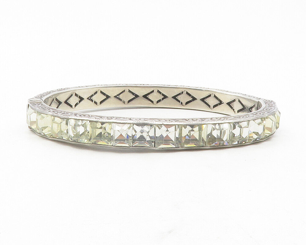 925 Sterling Silver  Vintage Cubic Zirconia Floral Bangle Bracelet  BT4761