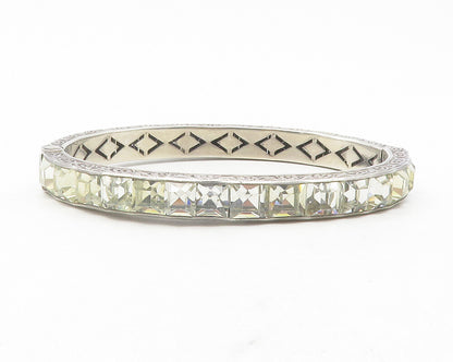 925 Sterling Silver  Vintage Cubic Zirconia Floral Bangle Bracelet  BT4761