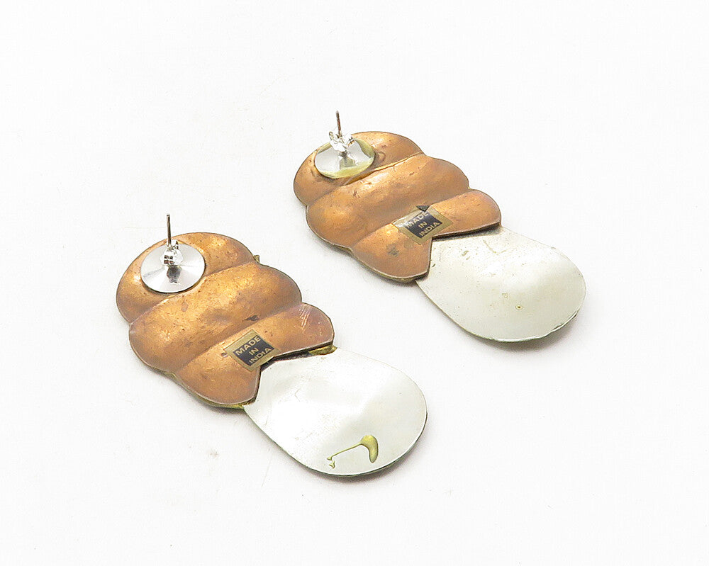 925 Sterling Silver  Vintage Modernist Sculpted 3 Tone Drop Earrings  EG5009