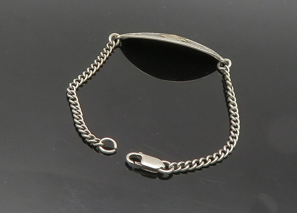 925 Silver & 14K GOLD  Vintage Antique 1938 Etched Name Chain Bracelet  BT7974