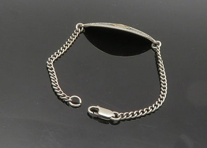 925 Silver & 14K GOLD  Vintage Antique 1938 Etched Name Chain Bracelet  BT7974