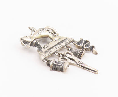 925 Sterling Silver Vintage Brooch Sewing Machine With Dangling Charms  BP11686