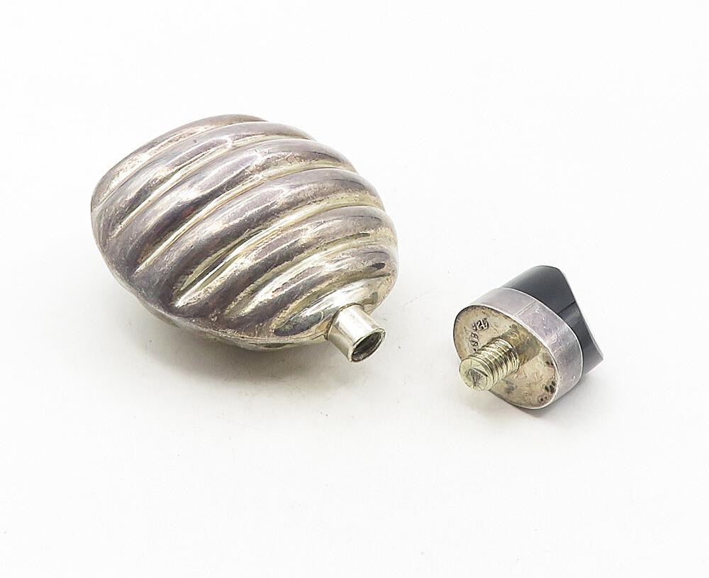 925 Sterling Silver  Vintage Black Onyx Fluted Screw Top Bottle (OPENS) TR1606