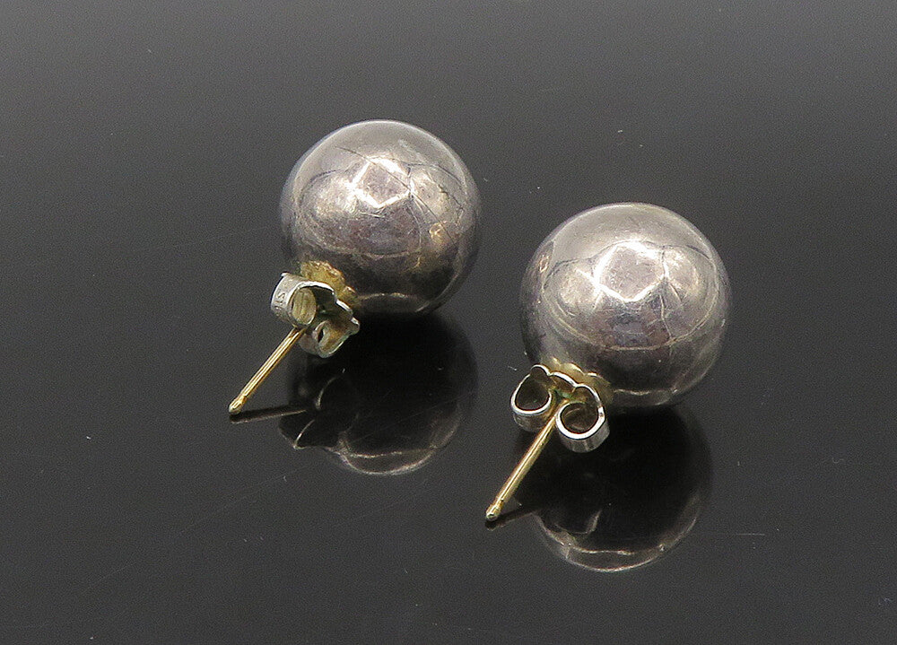 925 Sterling Silver & 14K GOLD  Vintage Shiny Sphere Stud Earrings  EG11275