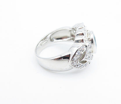 925 Sterling Silver  Blue & White Topaz Love Heart Cocktail Ring Sz 7  RG6062