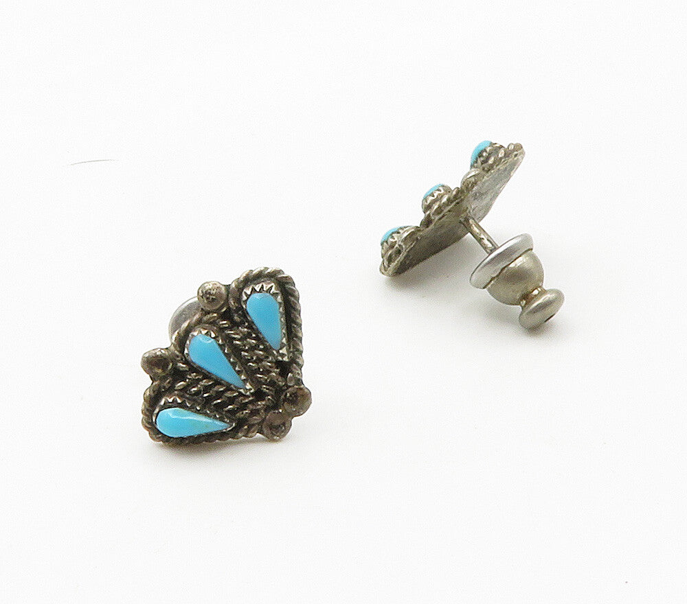 NAVAJO 925 Sterling Silver  Vintage Turquoise Twist Fan Stud Earrings  EG7914