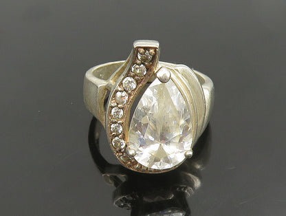 925 Silver  Vintage Pear Shaped Cubic Zirconia Half Halo Ring Sz 7.5  RG25165