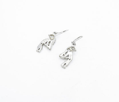 925 Sterling Silver  Fire Opal & Cubic Zirconia Kokopelli Drop Earrings EG3497