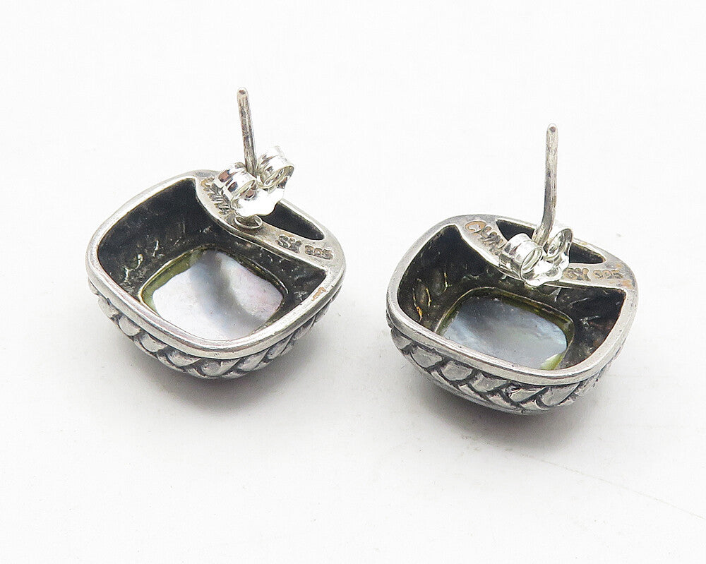 925 Sterling Silver  Vintage Abalone Shell Square Braided Stud Earrings EG5991
