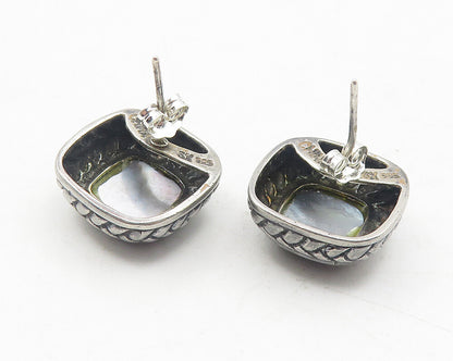 925 Sterling Silver  Vintage Abalone Shell Square Braided Stud Earrings EG5991